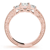 Rose gold Three-Stone Princess Cut Milgrain Pavé Engagement Ring 2