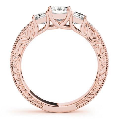 Rose gold Three-Stone Princess Cut Milgrain Pavé Engagement Ring 2