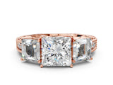 Rose gold Three-Stone Princess Cut Milgrain Pavé Engagement Ring_11