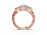 Rose gold Three-Stone Princess Cut Milgrain Pavé Engagement Ring_14
