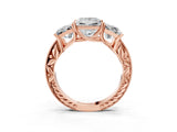 Rose gold Three-Stone Princess Cut Milgrain Pavé Engagement Ring_26