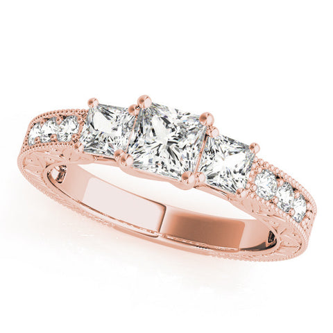 Rose gold Three-Stone Princess Cut Milgrain Pavé Engagement Ring