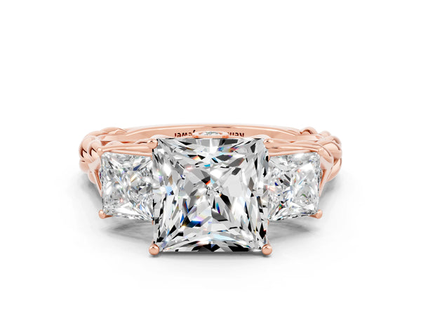 Rose gold Three-Stone Princess Cut Moissanite Braided Band Ring with Four-Prong Setting