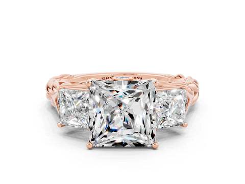 Rose gold Three-Stone Princess Cut Moissanite Braided Band Ring with Four-Prong Setting_24