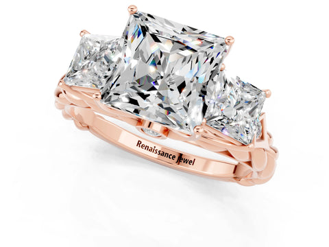 Rose gold Three-Stone Princess Cut Moissanite Braided Band Ring with Four-Prong Setting_25