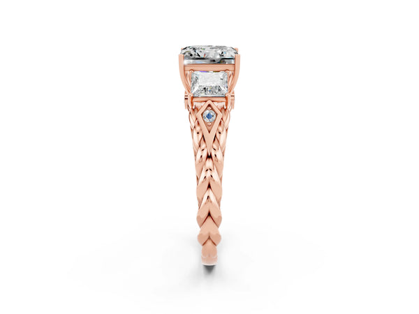 Rose gold Three-Stone Princess Cut Moissanite Braided Band Ring with Four-Prong Setting