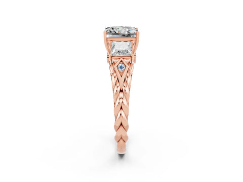 Rose gold Three-Stone Princess Cut Moissanite Braided Band Ring with Four-Prong Setting_26