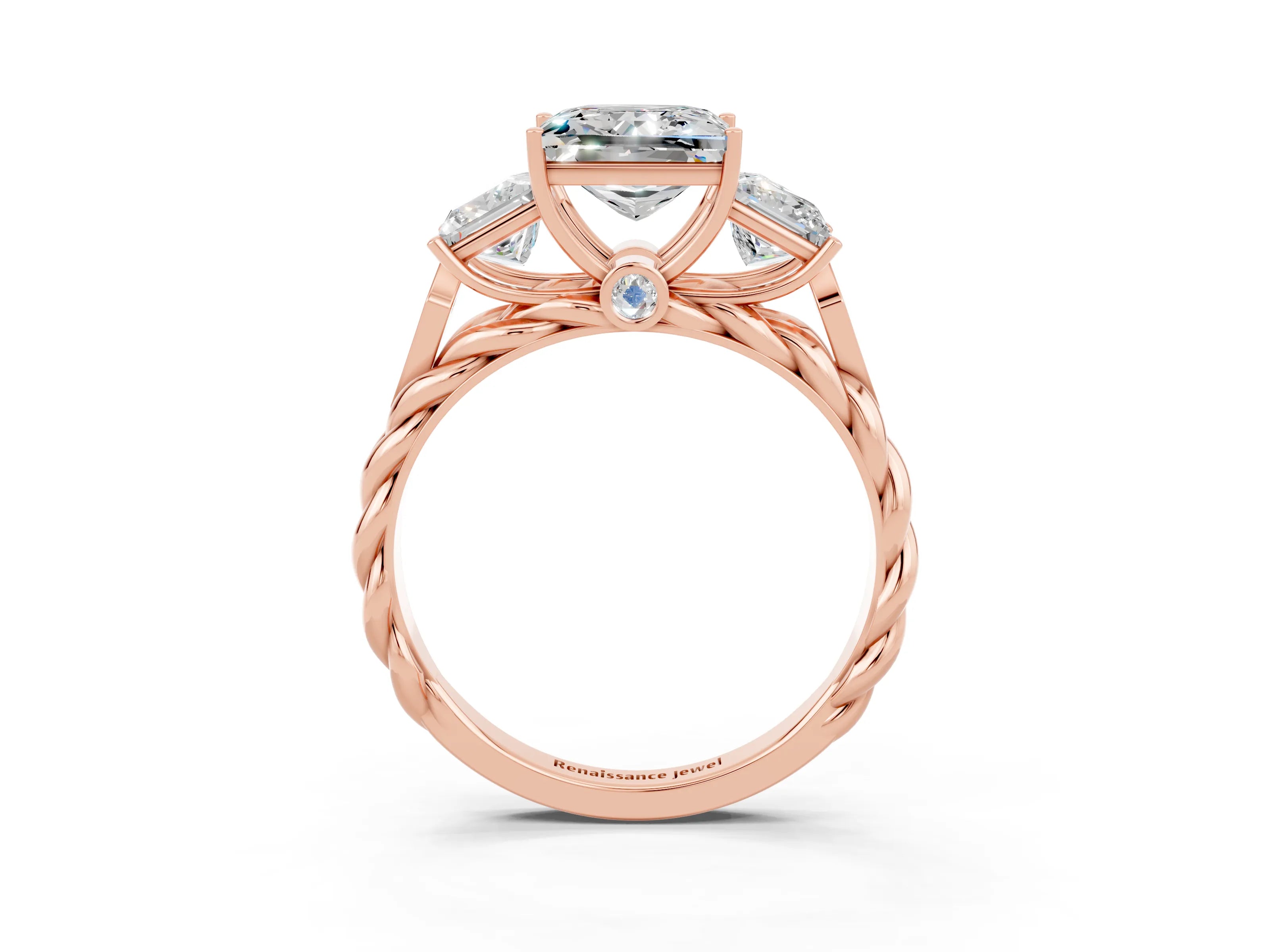 Rose gold Three-Stone Princess Cut Moissanite Braided Band Ring with Four-Prong Setting_27
