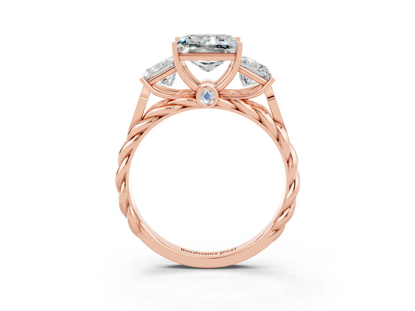 Rose gold Three-Stone Princess Cut Moissanite Braided Band Ring with Four-Prong Setting