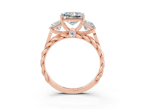 Rose gold Three-Stone Princess Cut Moissanite Braided Band Ring with Four-Prong Setting_27