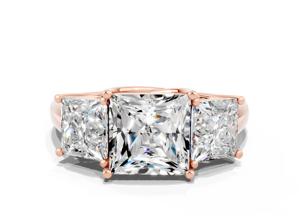 Rose gold Three-Stone Princess Cut Moissanite Engagement Ring with Prong Setting