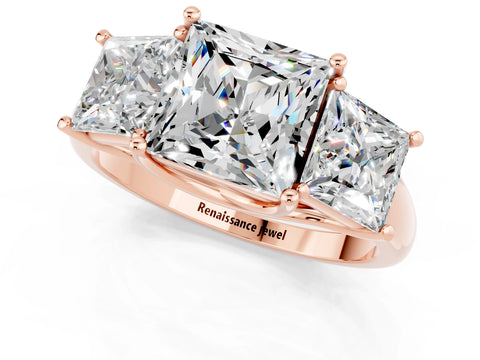 Rose gold Three-Stone Princess Cut Moissanite Engagement Ring with Prong Setting_1