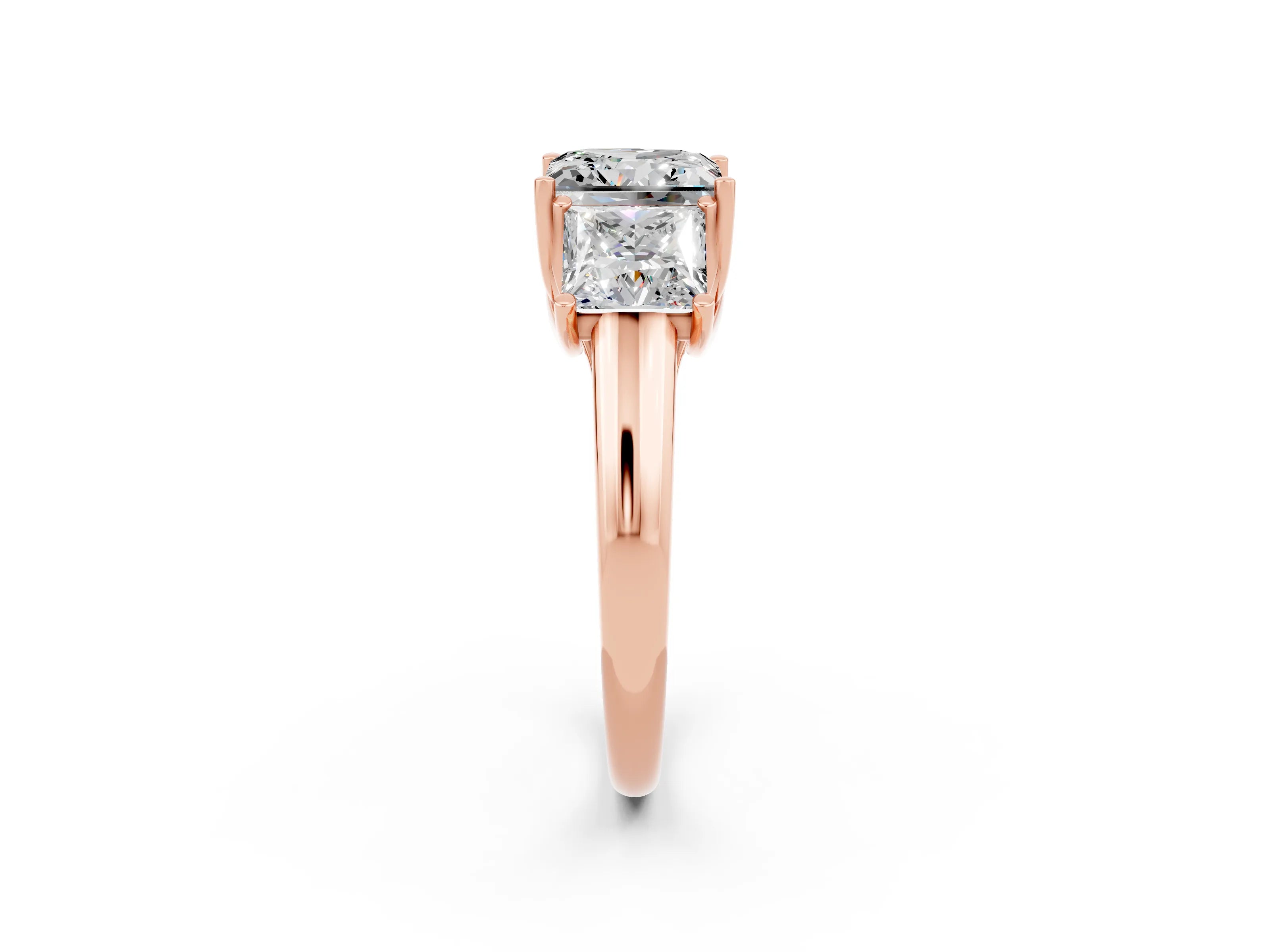 Rose gold Three-Stone Princess Cut Moissanite Engagement Ring with Prong Setting_2