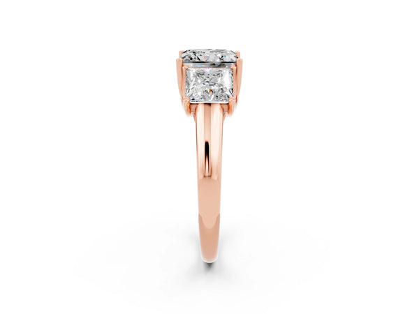 Rose gold Three-Stone Princess Cut Moissanite Engagement Ring with Prong Setting