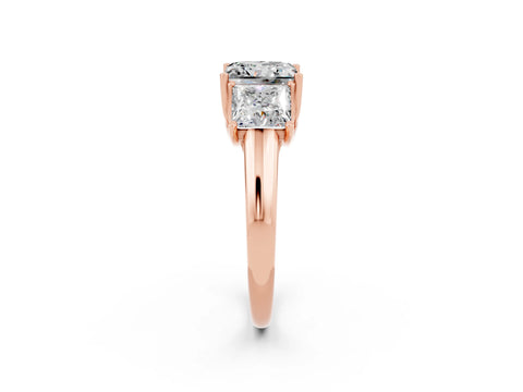 Rose gold Three-Stone Princess Cut Moissanite Engagement Ring with Prong Setting_2