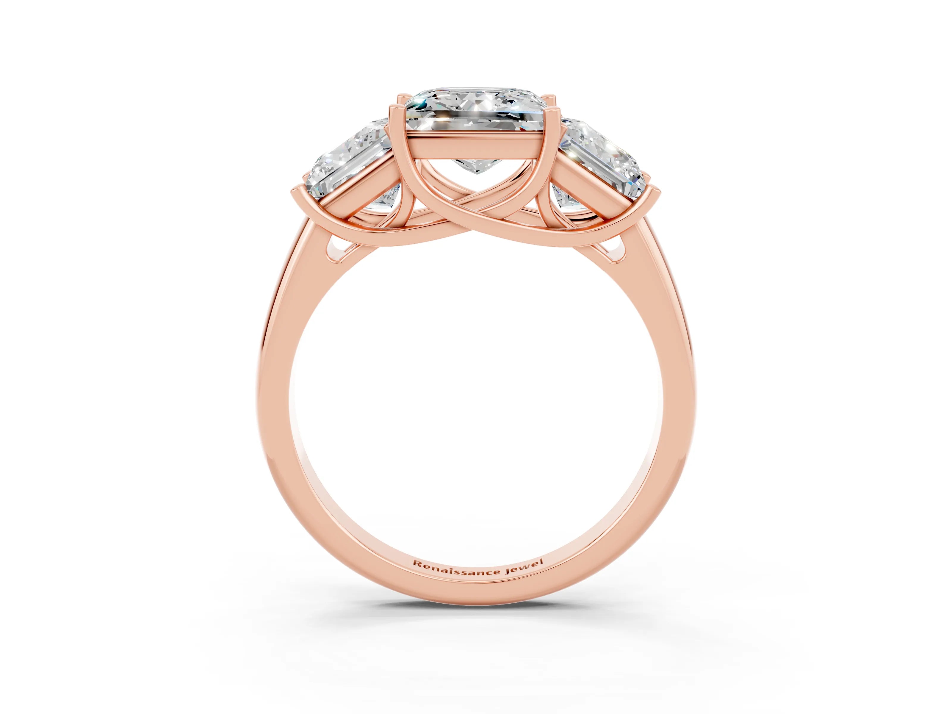 Rose gold Three-Stone Princess Cut Moissanite Engagement Ring with Prong Setting_3