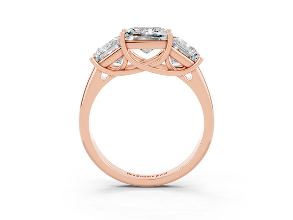 Rose gold Three-Stone Princess Cut Moissanite Engagement Ring with Prong Setting
