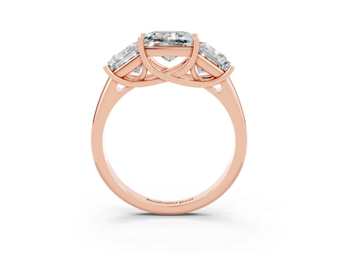 Rose gold Three-Stone Princess Cut Moissanite Engagement Ring with Prong Setting_3