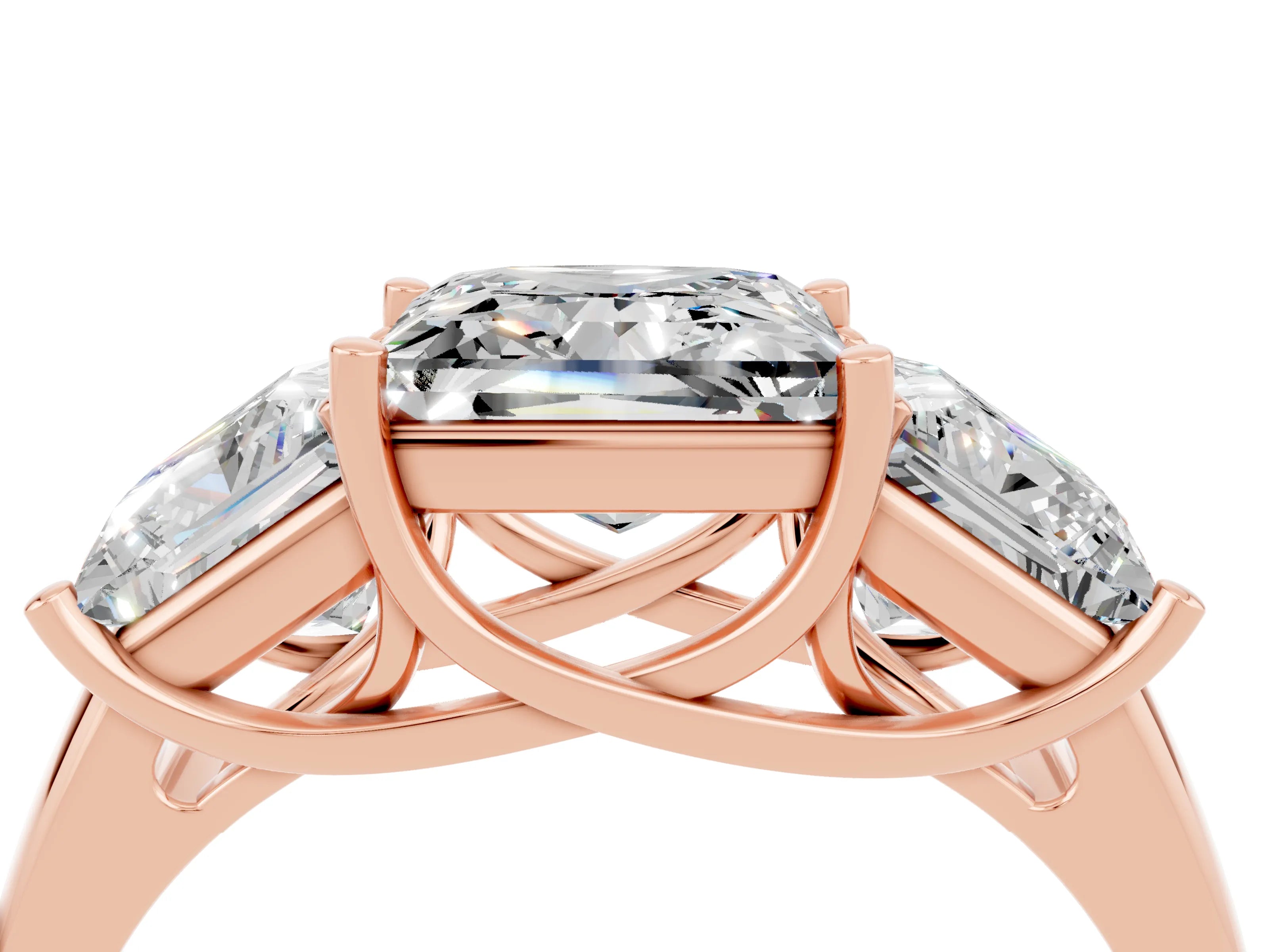 Rose gold Three-Stone Princess Cut Moissanite Engagement Ring with Prong Setting_4