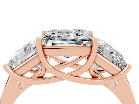 Rose gold Three-Stone Princess Cut Moissanite Engagement Ring with Prong Setting_4