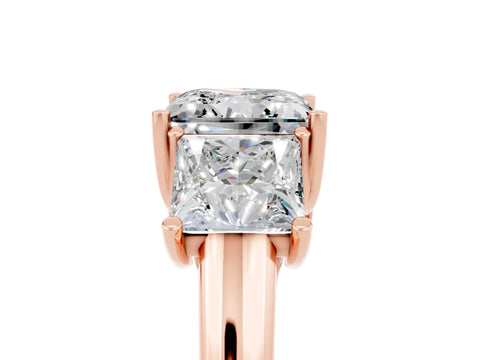 Rose gold Three-Stone Princess Cut Moissanite Engagement Ring with Prong Setting_5