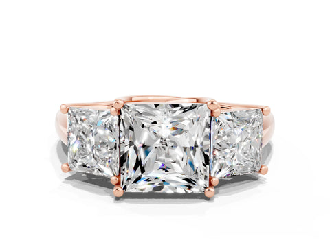 Rose gold Three-Stone Princess Cut Moissanite Engagement Ring with Prong Setting