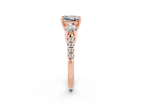 Rose gold Three-Stone Princess Cut Moissanite Pavé Band with Four-Prong Setting_2