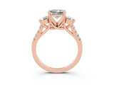 Rose gold Three-Stone Princess Cut Moissanite Pavé Band with Four-Prong Setting_3