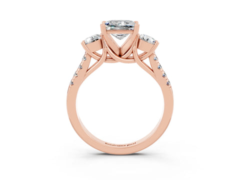 Rose gold Three-Stone Princess Cut Moissanite Pavé Band with Four-Prong Setting_3