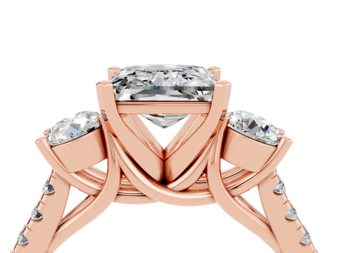 Rose gold Three-Stone Princess Cut Moissanite Pavé Band with Four-Prong Setting_4