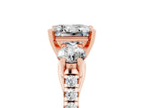 Rose gold Three-Stone Princess Cut Moissanite Pavé Band with Four-Prong Setting_5