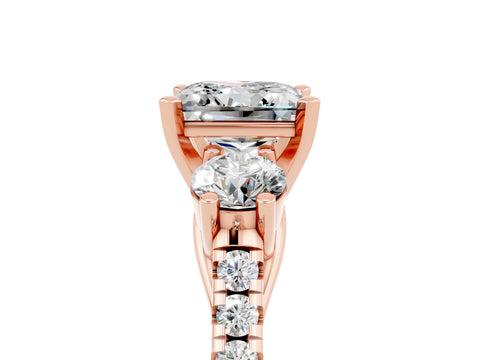 Rose gold Three-Stone Princess Cut Moissanite Pavé Band with Four-Prong Setting_5