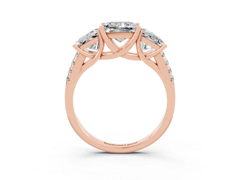 Rose gold Three-Stone Princess Cut Moissanite Ring with Pavé Band and Prong Setting_39