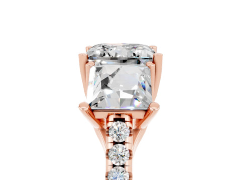 Rose gold Three-Stone Princess Cut Moissanite Ring with Pavé Band and Prong Setting_41