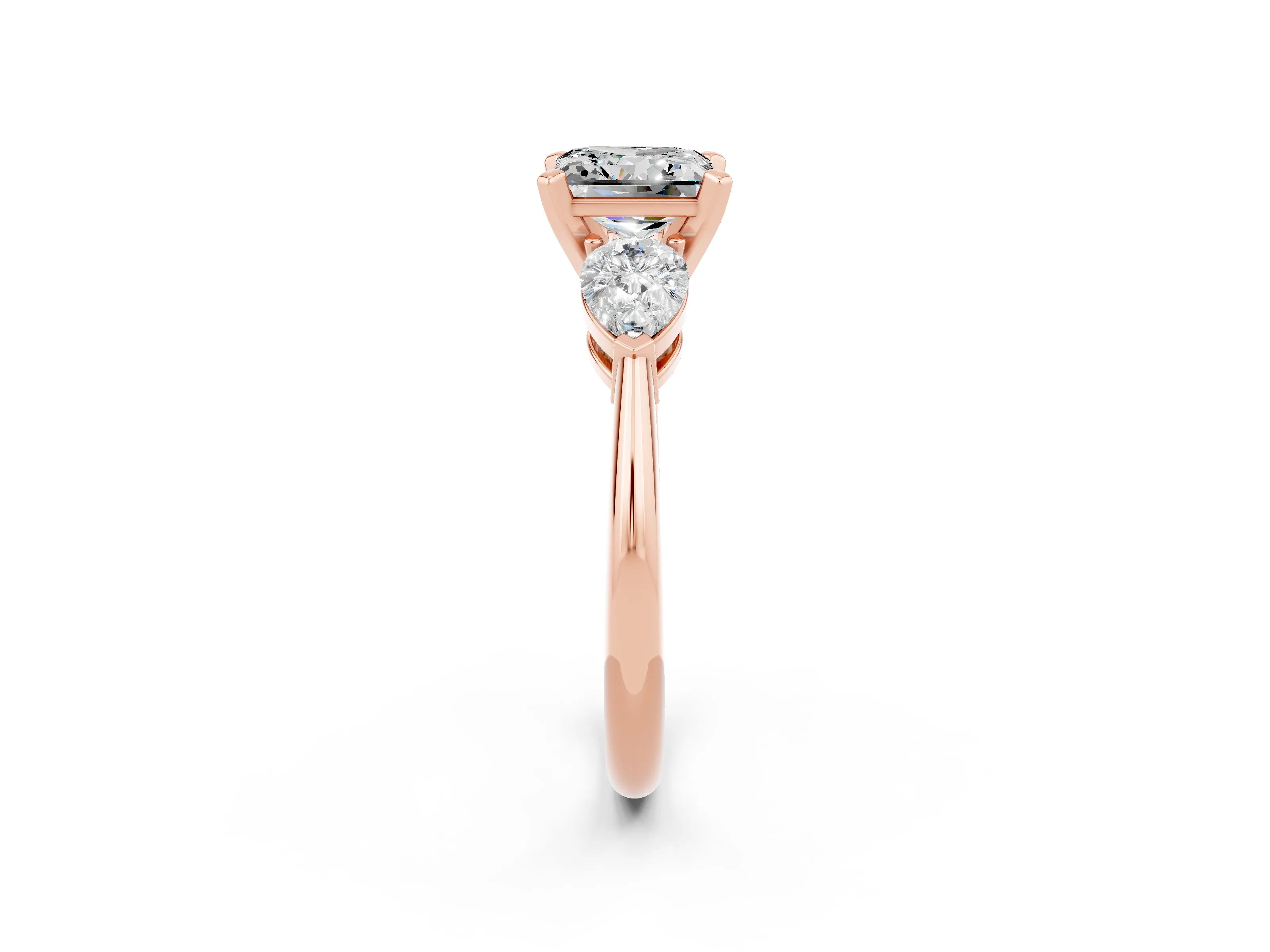 Rose gold Three-Stone Princess Cut Moissanite Ring with Pear Side Stones and Four-Prong Setting_2