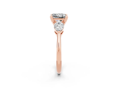 Rose gold Three-Stone Princess Cut Moissanite Ring with Pear Side Stones and Four-Prong Setting_2