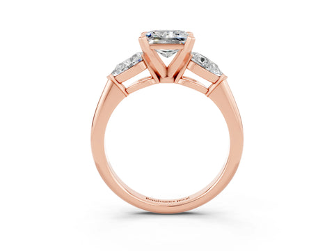 Rose gold Three-Stone Princess Cut Moissanite Ring with Pear Side Stones and Four-Prong Setting_3