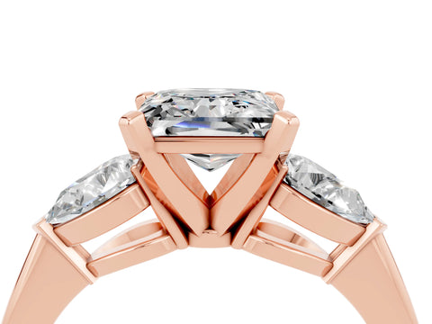 Rose gold Three-Stone Princess Cut Moissanite Ring with Pear Side Stones and Four-Prong Setting_4