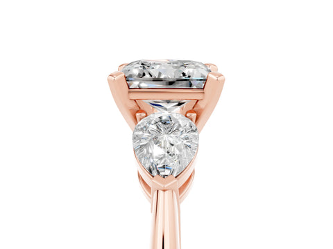 Rose gold Three-Stone Princess Cut Moissanite Ring with Pear Side Stones and Four-Prong Setting_5