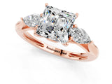 Rose gold Three-Stone Princess Cut Moissanite Ring with Pear  Side Stones in Four-Prong Setting_13
