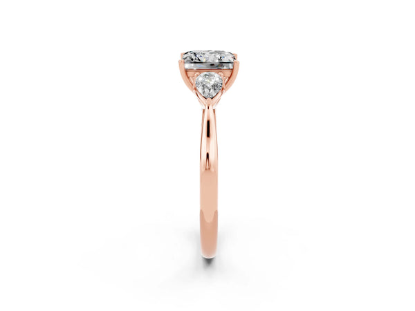 Rose gold Three-Stone Princess Cut Moissanite Ring with Pear  Side Stones in Four-Prong Setting
