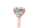 Rose gold Three-Stone Princess Cut Moissanite Ring with Pear  Side Stones in Four-Prong Setting_17