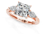 Rose gold Three-Stone Princess Cut Moissanite Ring with Pear  Side Stones in Four-Prong Setting_37