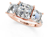 Rose gold Three-Stone Princess Cut Moissanite Ring with Round  Pavé Band and Prong Setting_13