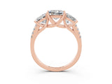 Rose gold Three-Stone Princess Cut Moissanite Ring with Round  Pavé Band and Prong Setting_15
