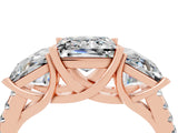 Rose gold Three-Stone Princess Cut Moissanite Ring with Round  Pavé Band and Prong Setting_16