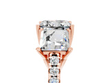 Rose gold Three-Stone Princess Cut Moissanite Ring with Round  Pavé Band and Prong Setting_17