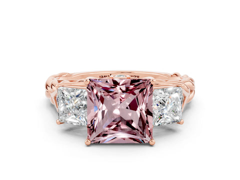Rose gold Three-Stone Princess Cut Morganite Braided Band Ring with Four-Prong Setting_45