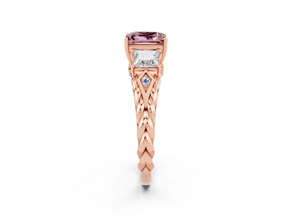 Rose gold Three-Stone Princess Cut Morganite Braided Band Ring with Four-Prong Setting