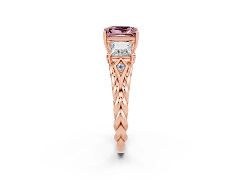 Rose gold Three-Stone Princess Cut Morganite Braided Band Ring with Four-Prong Setting_47